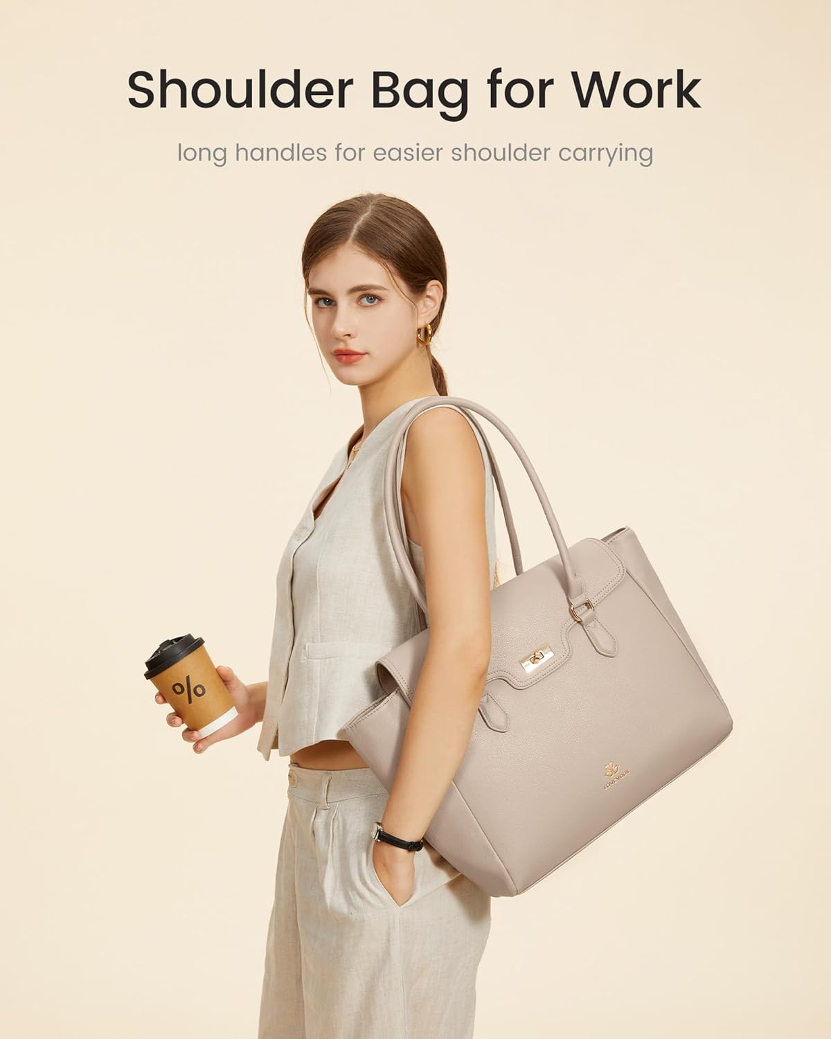 LOVEVOOK Laptop Bag for Women Soft Leather Work Bag, Office Shoulder Tote Purse with Flap Briefcase for Teacher Nurse