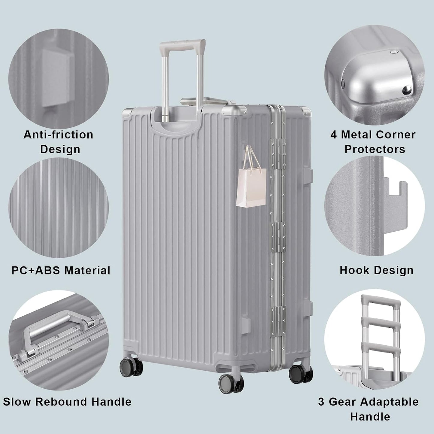 AnyZip Carry On Luggage PC+ABS Aluminum Frame Zipperless Luggage Hard Shell Suitcase with TSA Lock