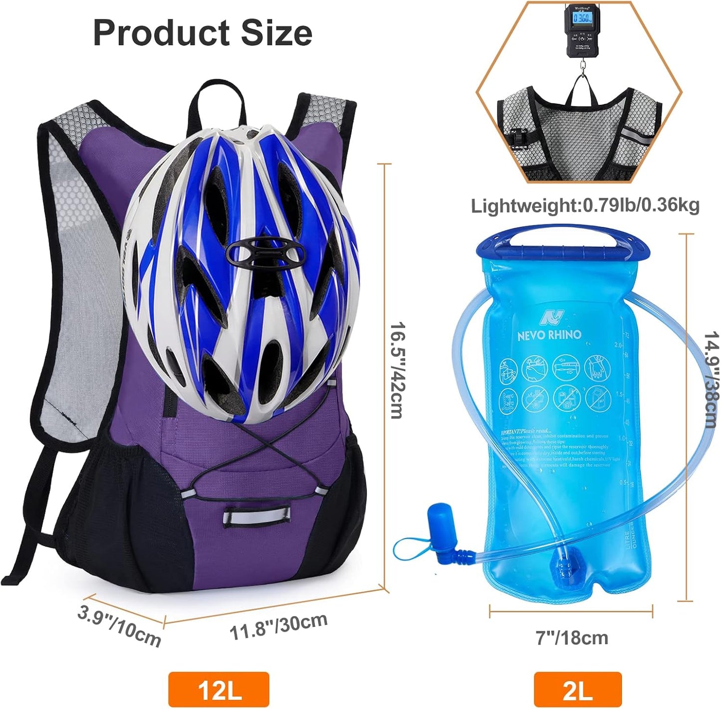 Lightweight Hydration Backpack, Running Backpack with 2L Water Bladder, Hydro Water Daypack for