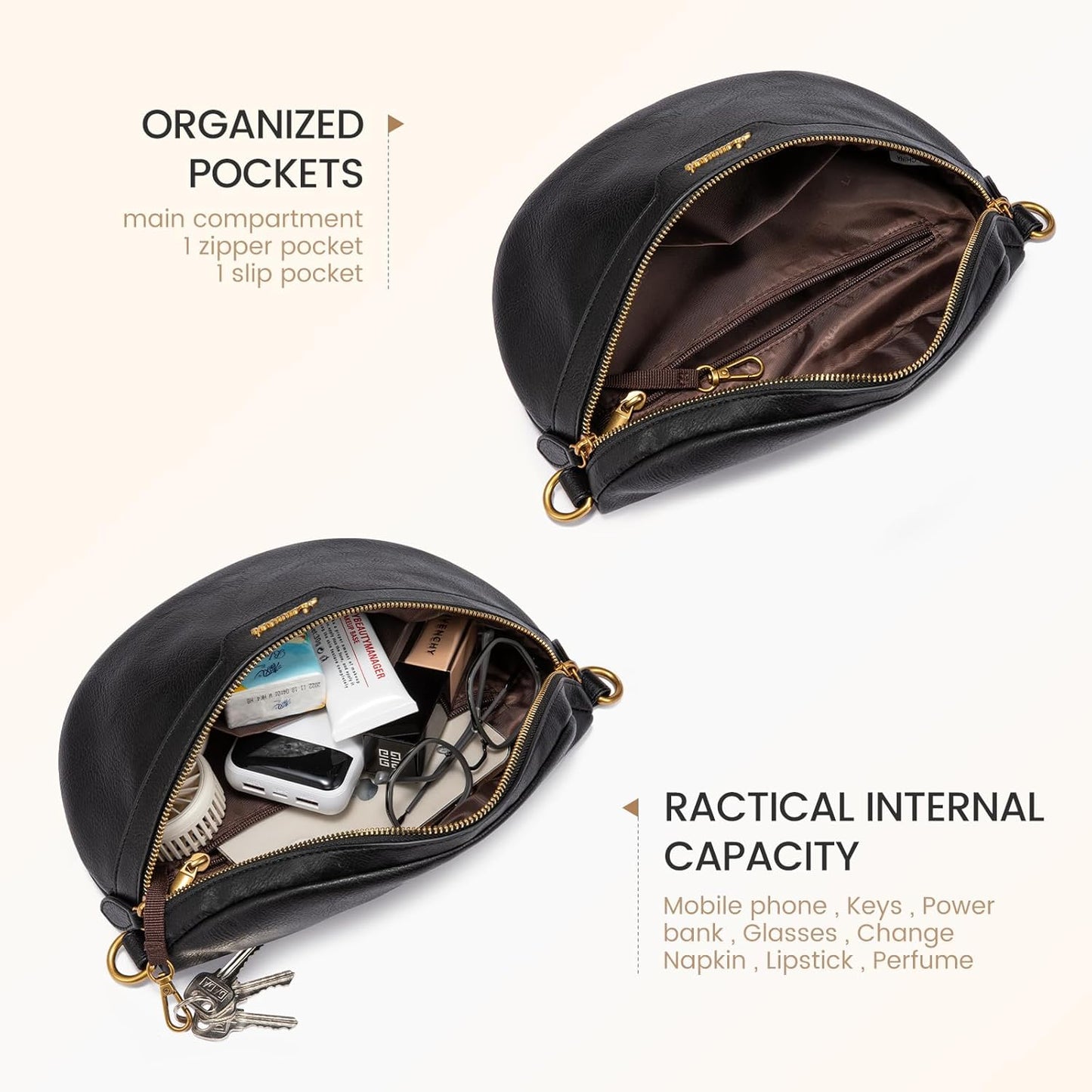 LOVEVOOK Fanny Packs for Women Cross Body, Vegan Leather Belt Bag for Women, Waterproof Sling Purse Fashion Waist Pack Designer Chest Bum Bag with Boho Style Strap