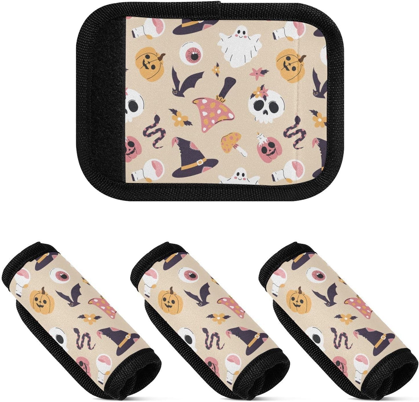Halloween Pink Ghost Mushroom Pumpkin 4 Pack Luggage Handle Wraps Covers for Suitcase Identifiers Bag Tags Travel Accessories