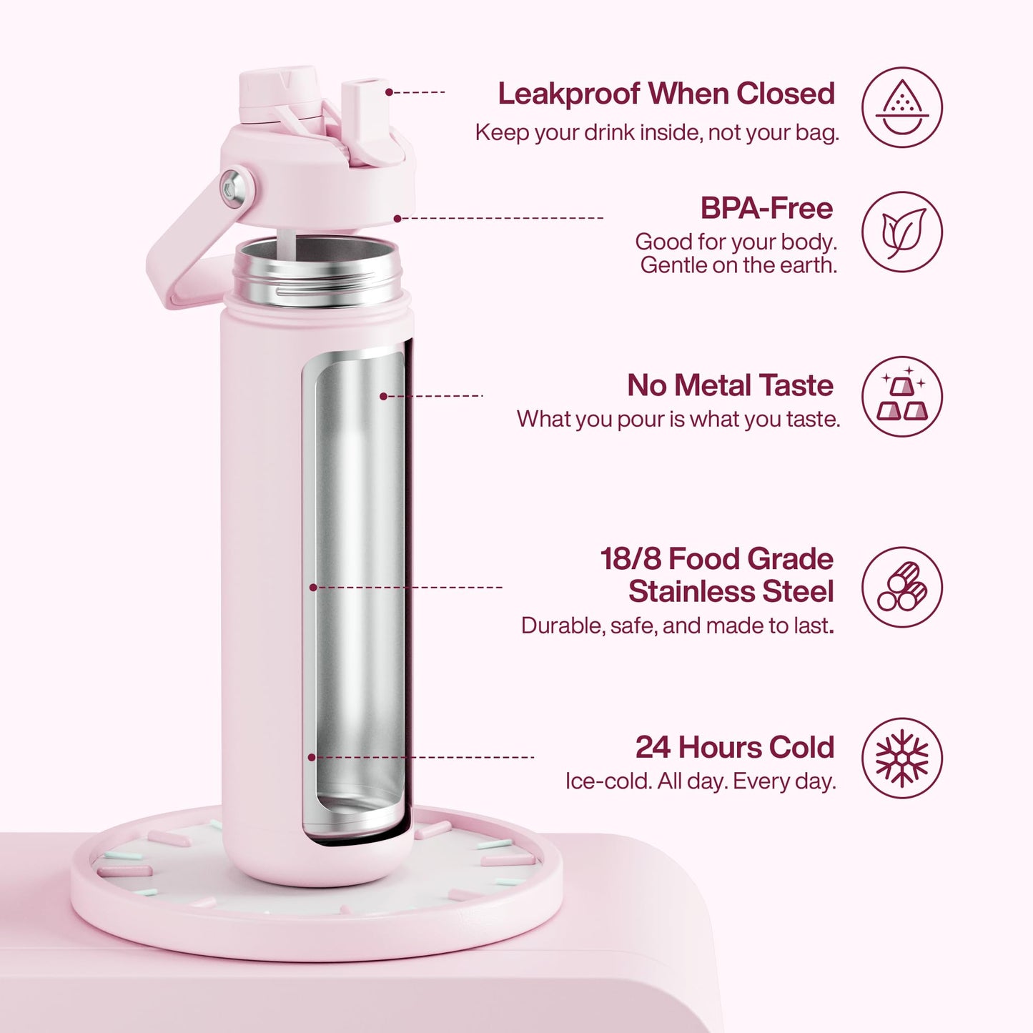 ENCOOL Insulated Water Bottle with Straw Stainless Steel Water Bottle, Leak-Proof, BPA-Free, Double