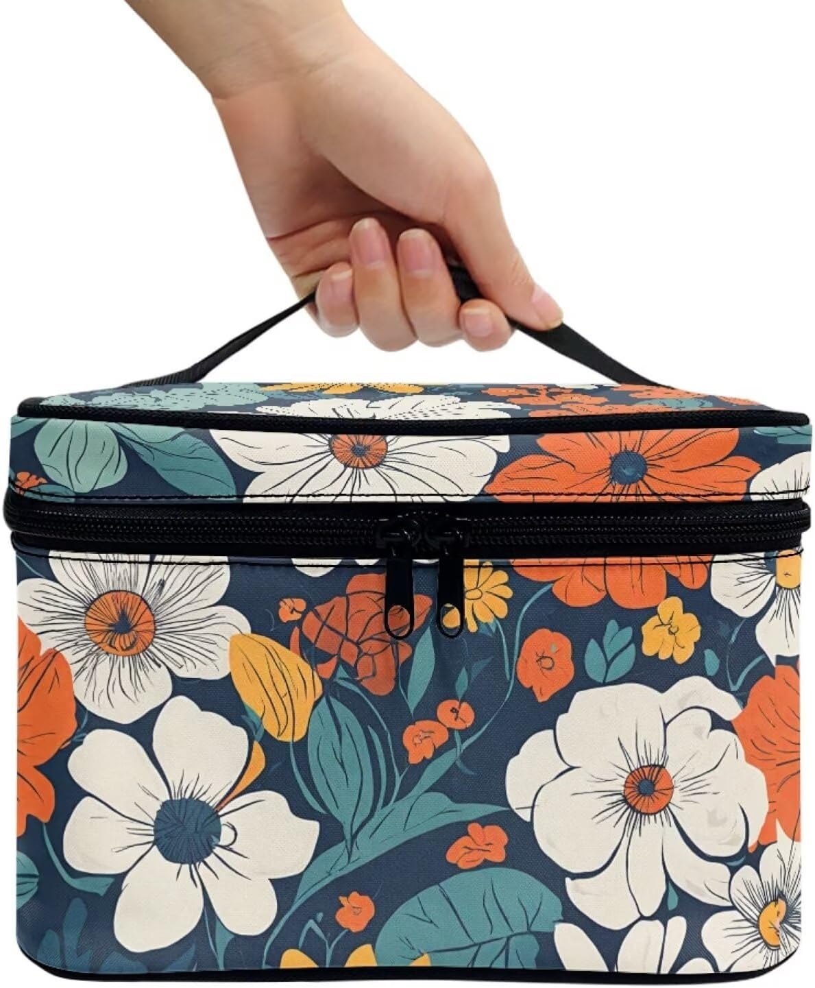JoyLamoria Floral Blossoms Bag Portable Cosmetic Bag Cute Handbag Wallet Coin Purse with Handle