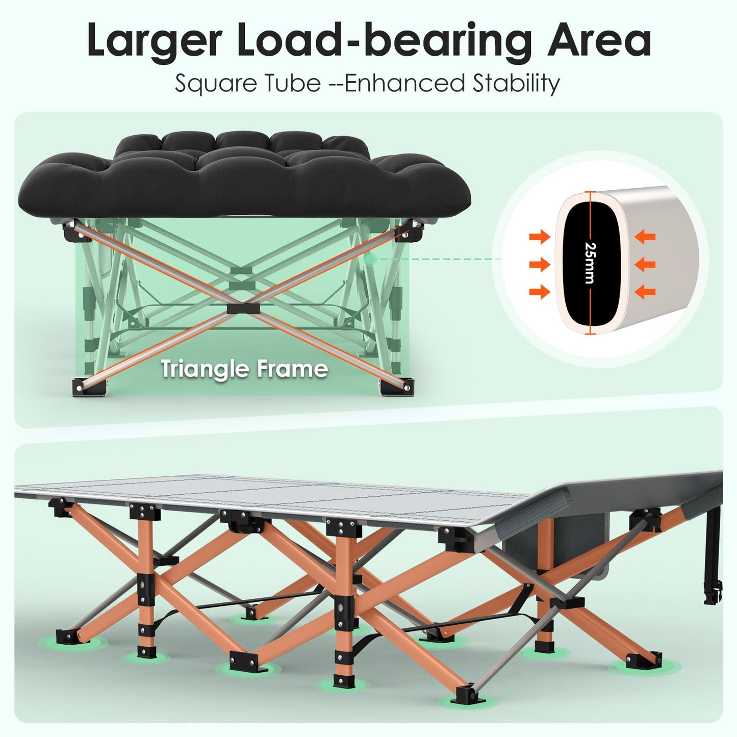 Suteck Camping Cot, Folding Camp Bed for Adults with Soft Thicker Cushion