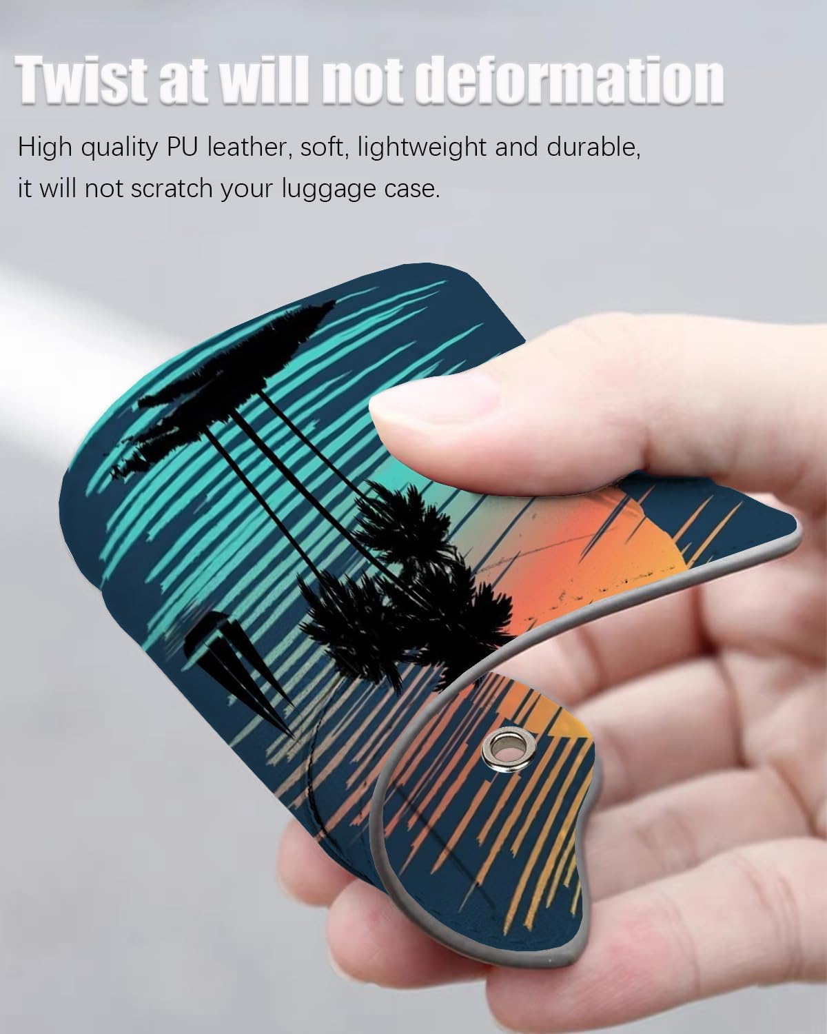 2 Pack Luggage Tags for Suitcase, Leather Suitcase Tags Cruise Ship with Privacy Cover and Double Metal Loop for Women Men Girls Boys Travel Baggage Bag Backpack Tags,Sunset Palm Tree