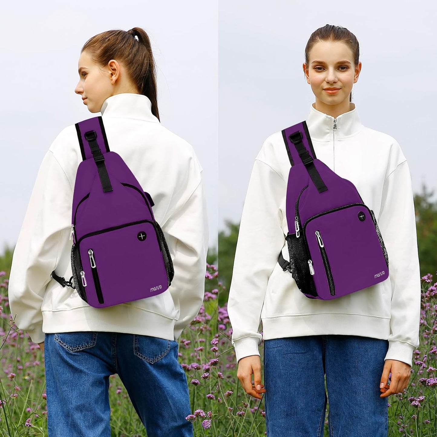 MOSISO Sling Backpack Bag, Crossbody Shoulder Bag Travel Hiking Daypack Chest Bag with Front Square