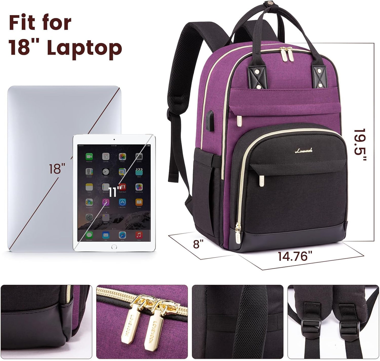 LOVEVOOK Backpack for Women,Laptop Backpack Women,Fits 18 Inch Laptop Computer Bag,Teacher College Backpack Purse,Fashion Waterproof Travel Work Anti-theft Backpack for Traveling on Airplane Daypack