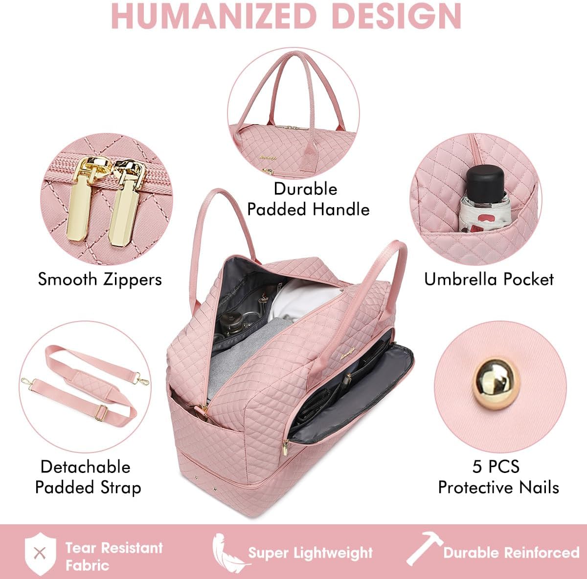 Travel Duffle Bag Weekender for Women - 38L Carry-On Overnight Personal Item Bag with Shoe Compartment & Wet Pocket Weekend Tote Bags with Toiletry Hospital Bags for Labor and Delivery