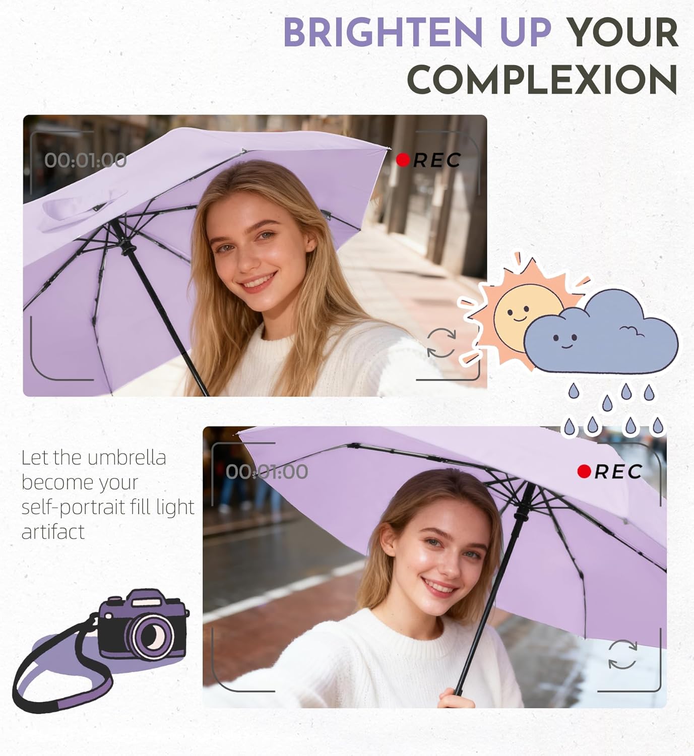 UV Travel Umbrella for Sun Protection & Rain, Compact Windproof Folding, Refined craftsmanship, Auto Open/Close, 43" Canopy with color coating, UPF 100+ UV Blocking, TSA Approved