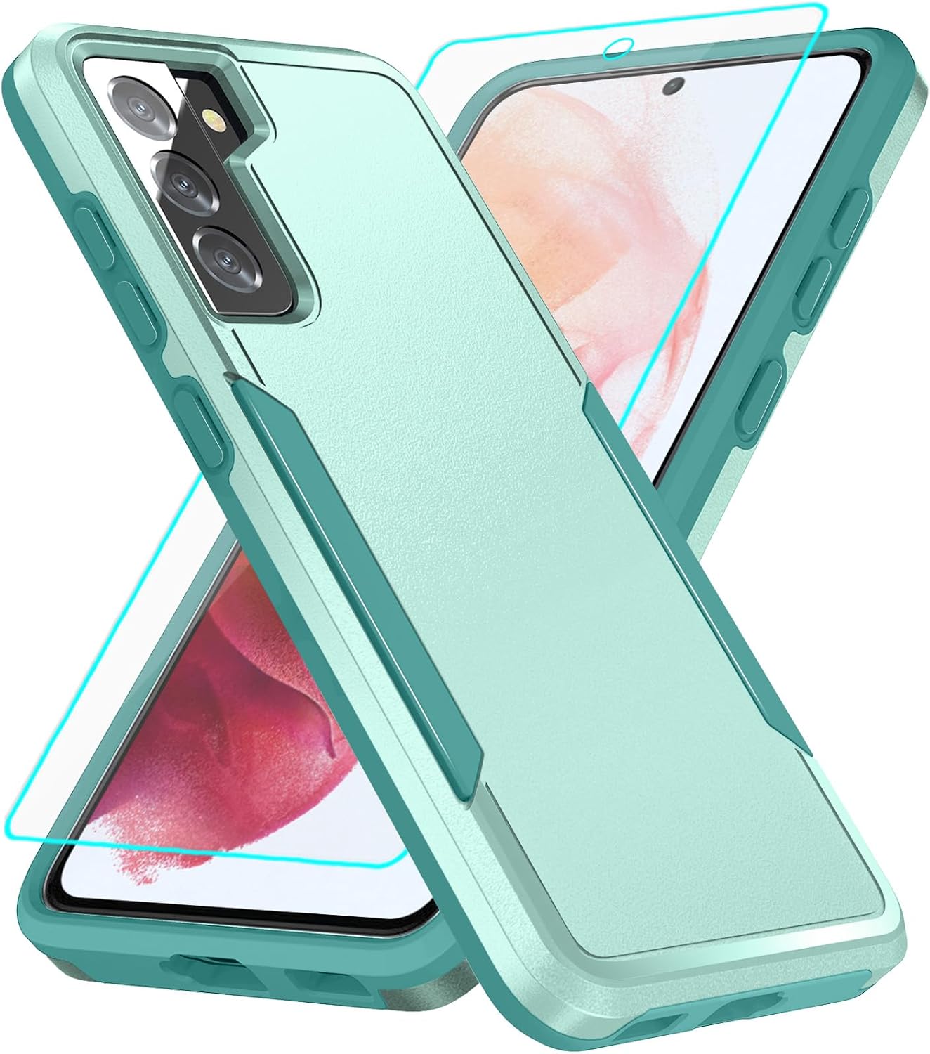 for Galaxy S21 Case with Screen Protection: Heavy Duty Protective Shockproof and Scratch Proof Cell Phone case for Samsung Galaxy S21-Green
