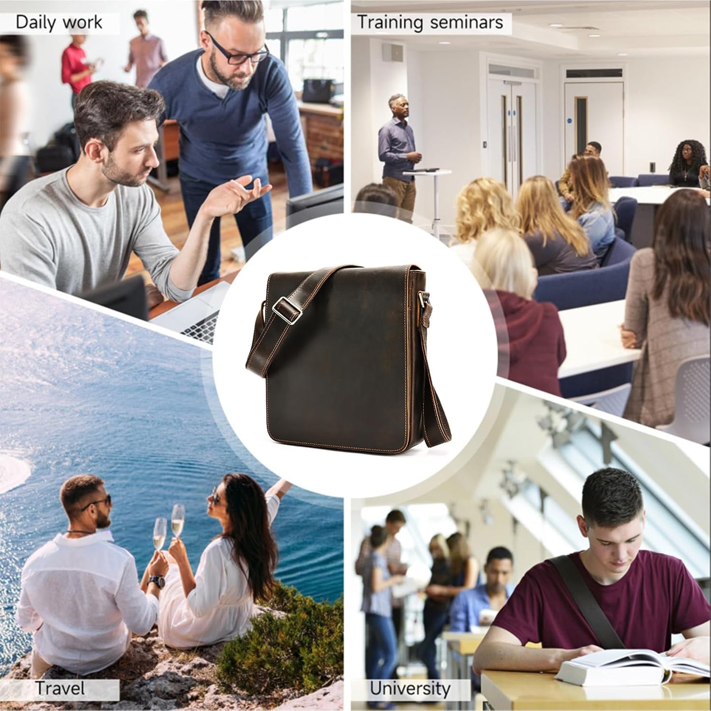 Men Leather Messenger Bag Vintage Working Shoulder Crossbody Bags Purse Daypack Handbags for Women Gift