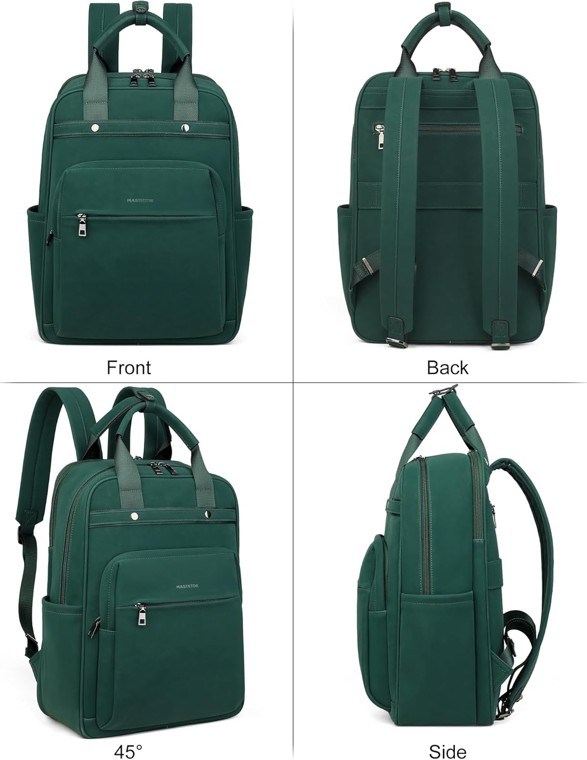 MASINTOR Leather Laptop Backpack for Women, Stylish Computer Backpack College Business Work Shoulder Bags Work and Travel Retro Green