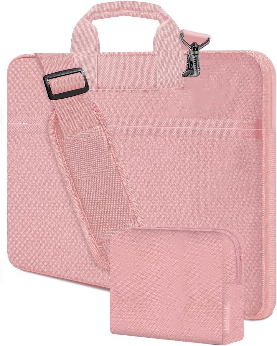 Hseok Laptop Shoulder Bag 15.6-16 inch Case, Durable Shockproof Protective Computer Carrying Briefcase with Multi-Pockets and Strap Compatible with Most 15 15.6 16 inch Notebooks,Pink