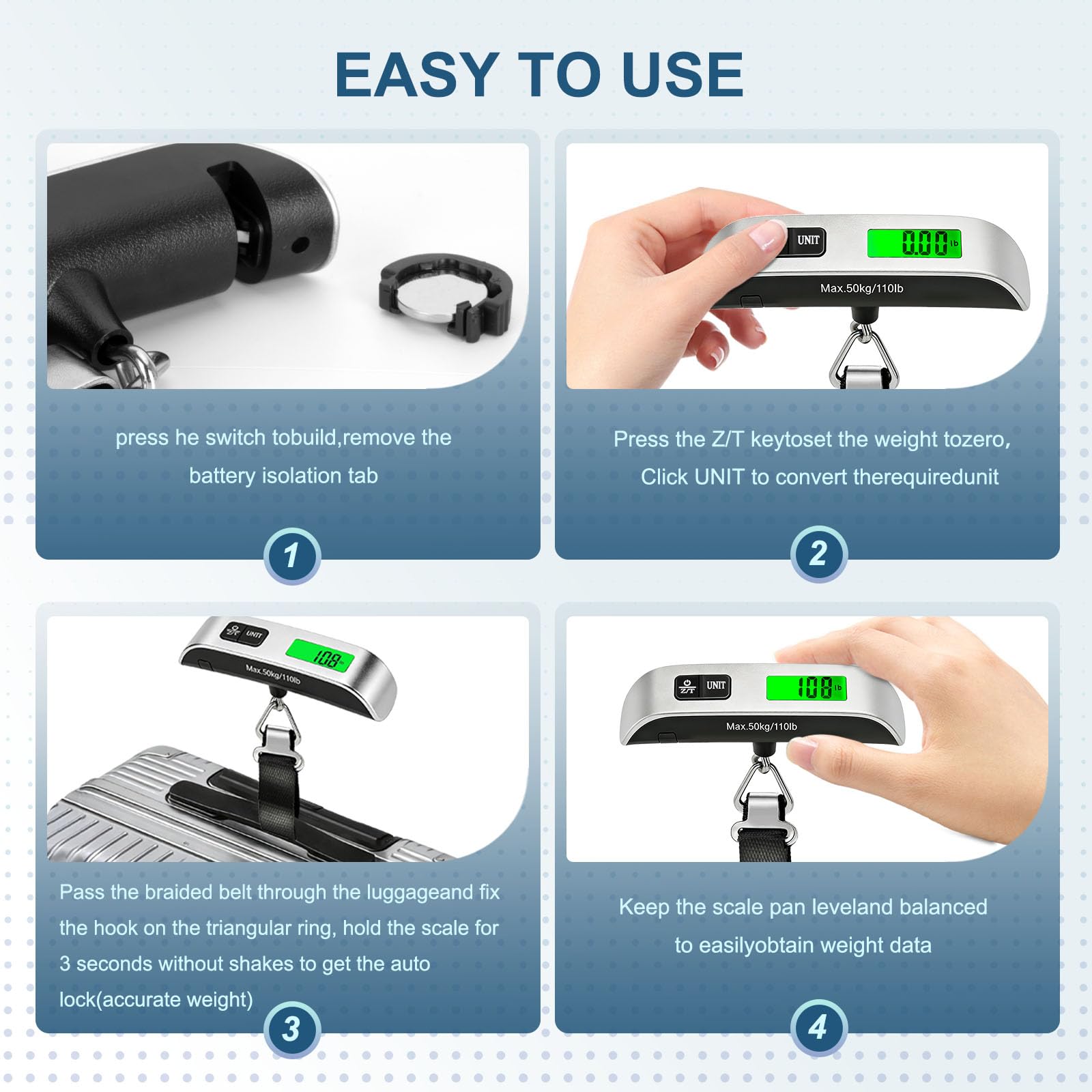 SkyStage Digital Luggage Scale, 110lb Suitcase Weight Scale for Travel with Backlit LCD Display