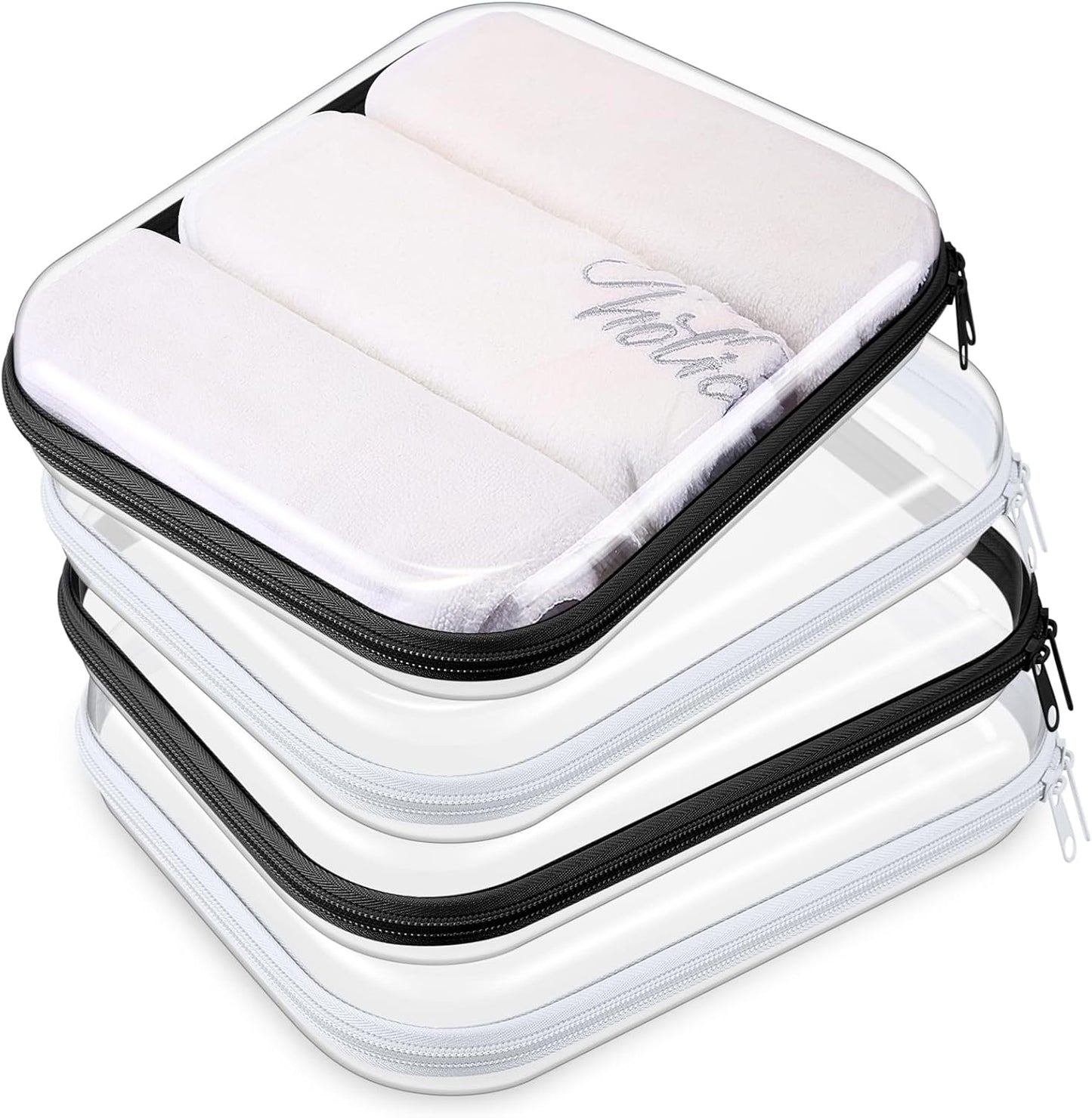 Hoolerry 4 Pcs Hard Clear Zipper Case Makeup Bags Plastic Pencil Pouch Transparent Storage Box