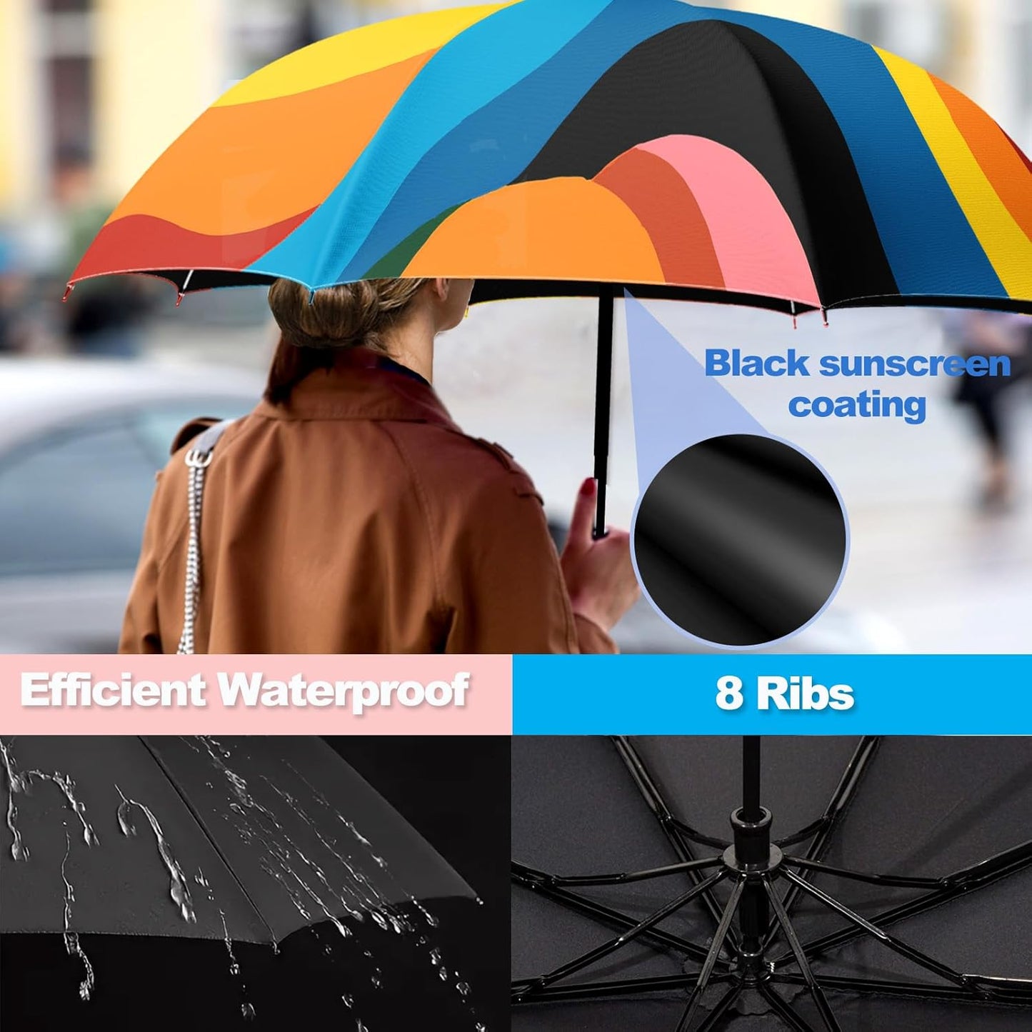 Small Travel Folding Umbrella for Girl, Portable, UV, SunShade, Compact, Automatic, Rain & Wind