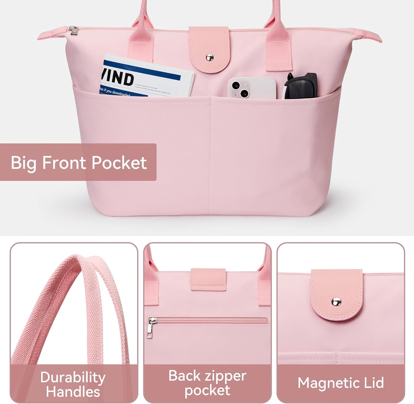 Nylon Tote Bag Women Zipper Shoulder Purse Large Hobo Top Handle Foldable Handbags for Work Travel Shopping