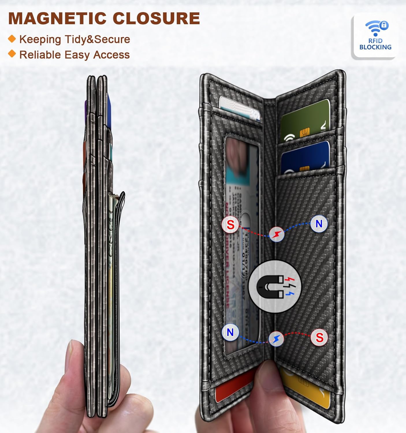 BULLIANT Magnetic Closure Slim Wallet-Genuine Leather Front Pocket Wallet for Men,RFID Blocking,Holds 12 Cards and Money Clip