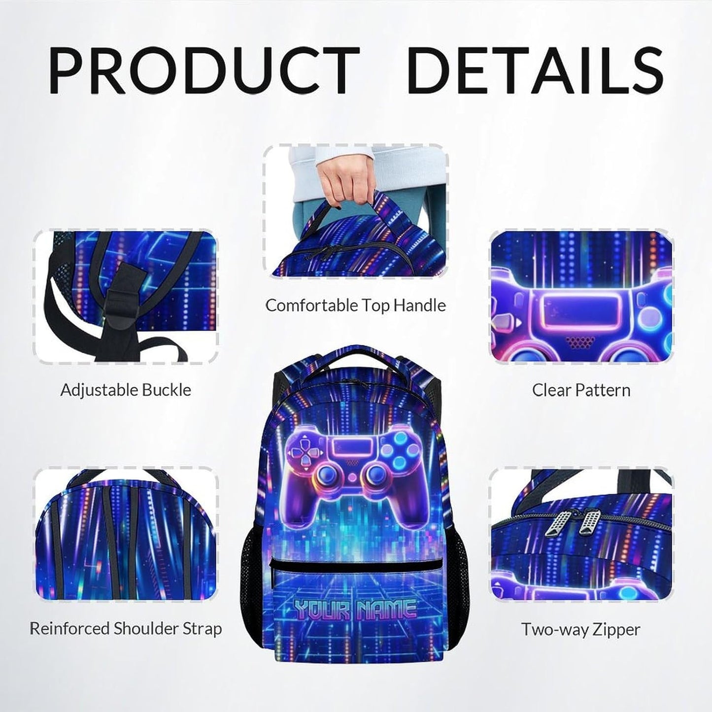 Mercuryelf Kids Backpack with Lunch Box - Custom Gaming Kid Backpack Set for School, Travel - 17 Inch Cool Gamer Bookbag Lunch Bag and Penci for Boys - 3 in 1 School Bag Set for Primary Middle