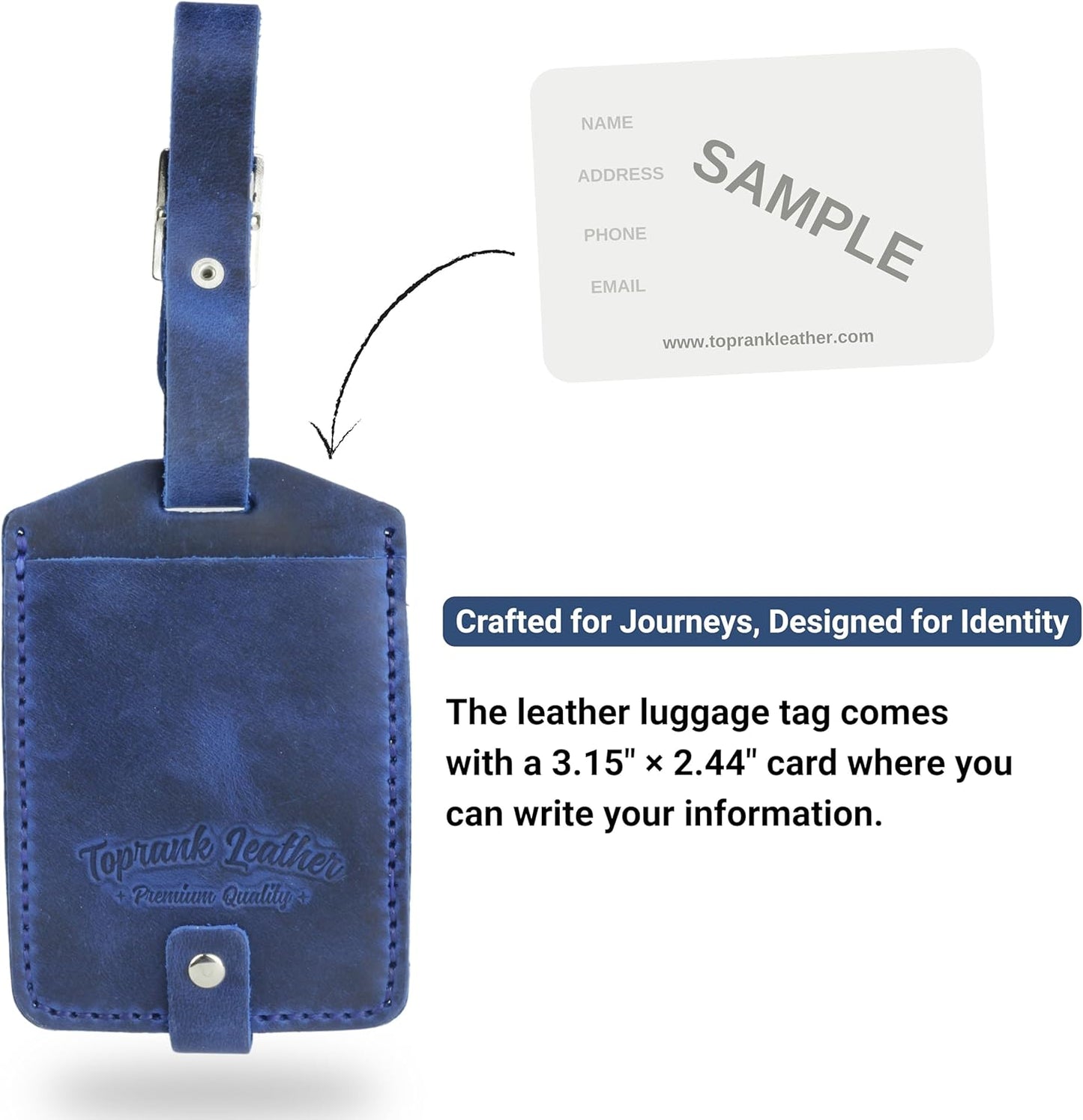 Toprank Leather Genuine Luggage Tags – Durable Leather Bag Tags for Travel, Baggage & Accessories (Blue)
