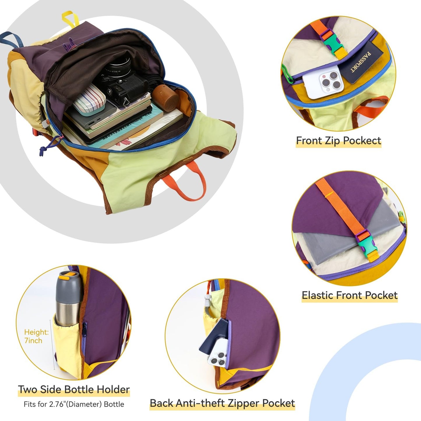 UtiaMiaoGonGo 15L Small Hiking Backpack Travel Daypack Colorful Lightweight Packable Foldable