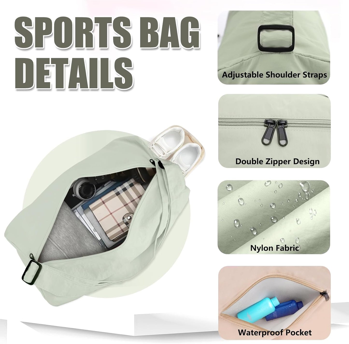 Small Gym Bag for Women with Shoes Compartment, Travel Duffel Overnight Bags for Women & Men, Weekend Carry on Bag - Sport Yoga Dance(Light Green)