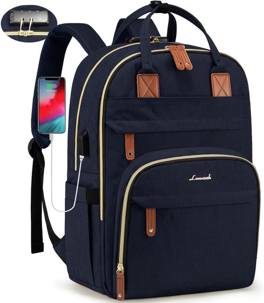 LOVEVOOK Laptop Backpack for Women, Unisex Travel Anti-theft Bag, Business Work Computer Backpacks Purse College Backpack for Men, Casual Hiking Daypack with Lock, 15.6 Inch, Navy