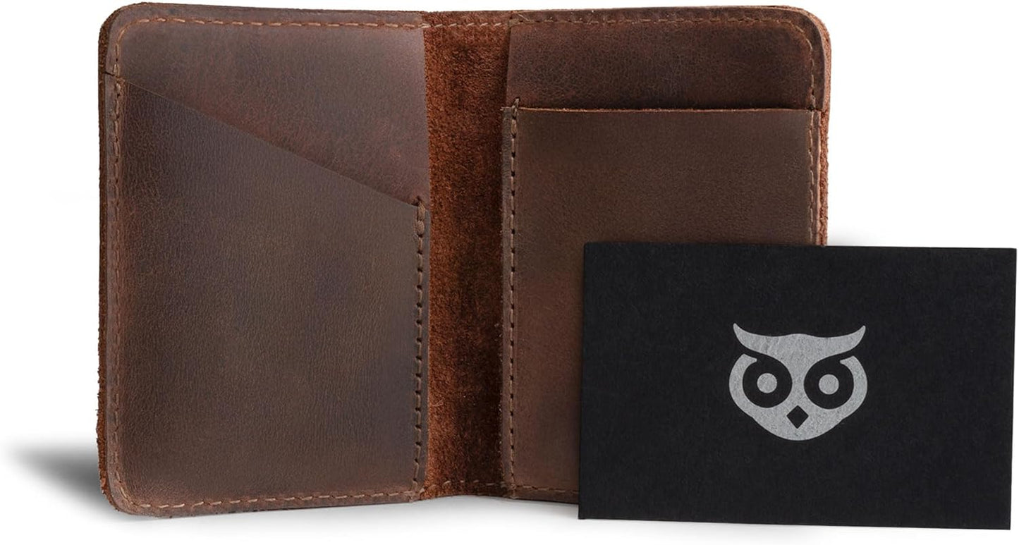 Hide & Drink, Bifold Wallet, Slim Card Holder, Minimalist Traveler Wallet, Vintage Front Pocket Wallet, Full Grain Leather, Handmade, Bourbon Brown