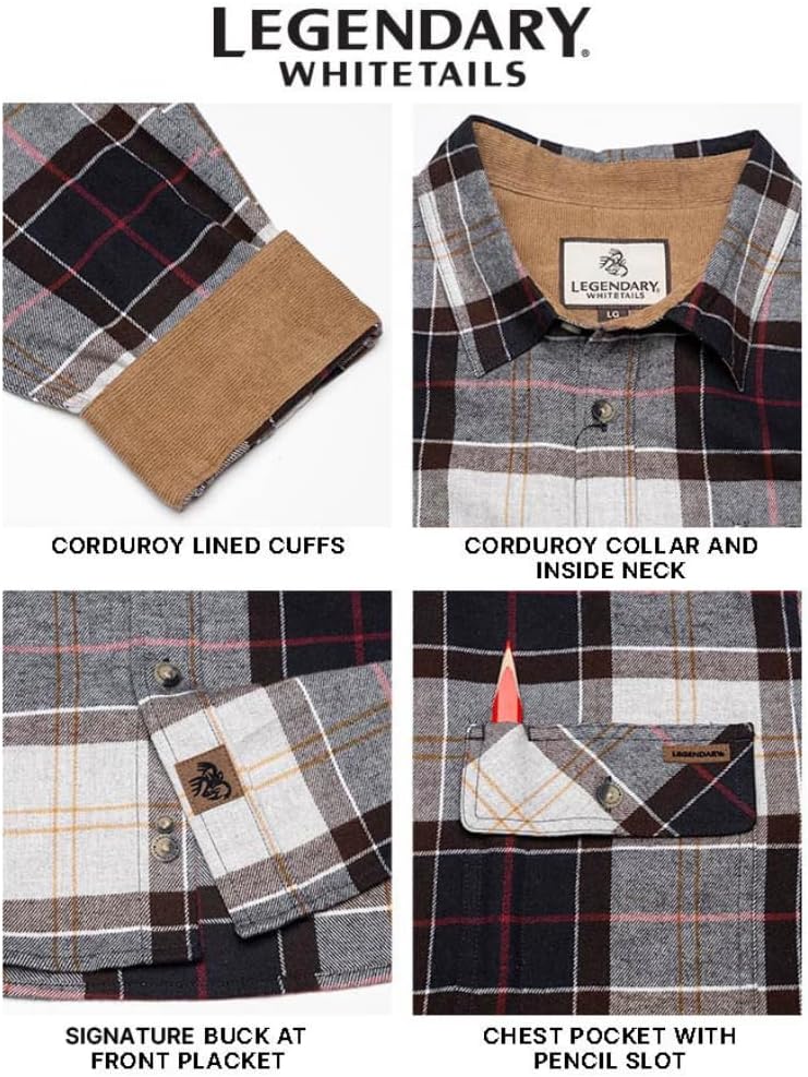 Legendary Whitetails Men's Flannel Shirt Long Sleeve Button Down 100% Cotton