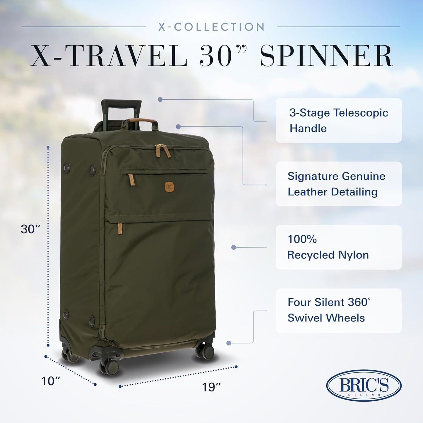 Bric's X-Bag Large Spinner with Frame - 30 Inch - Suitcases with Wheels - Checked Luggage - Olive