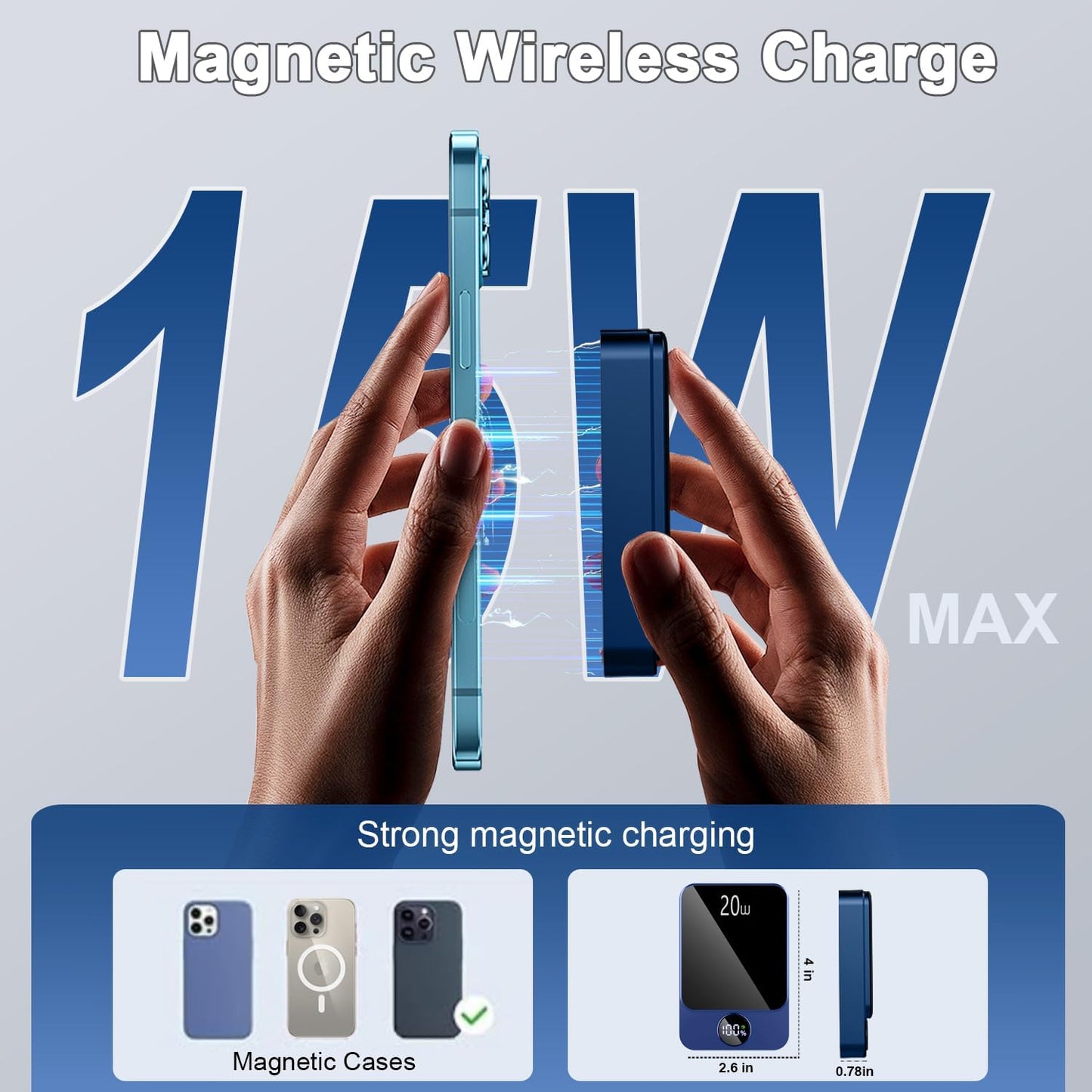 Magnetic Portable Charger, 10000mAh Power Bank with PD 20w Fast Charging, USB C in&Out Battery Pack, Compatible with Mag-Safe for iPhone 17/16/15/14/13 Pro/Pro Max Series, Samsung, Android, and More