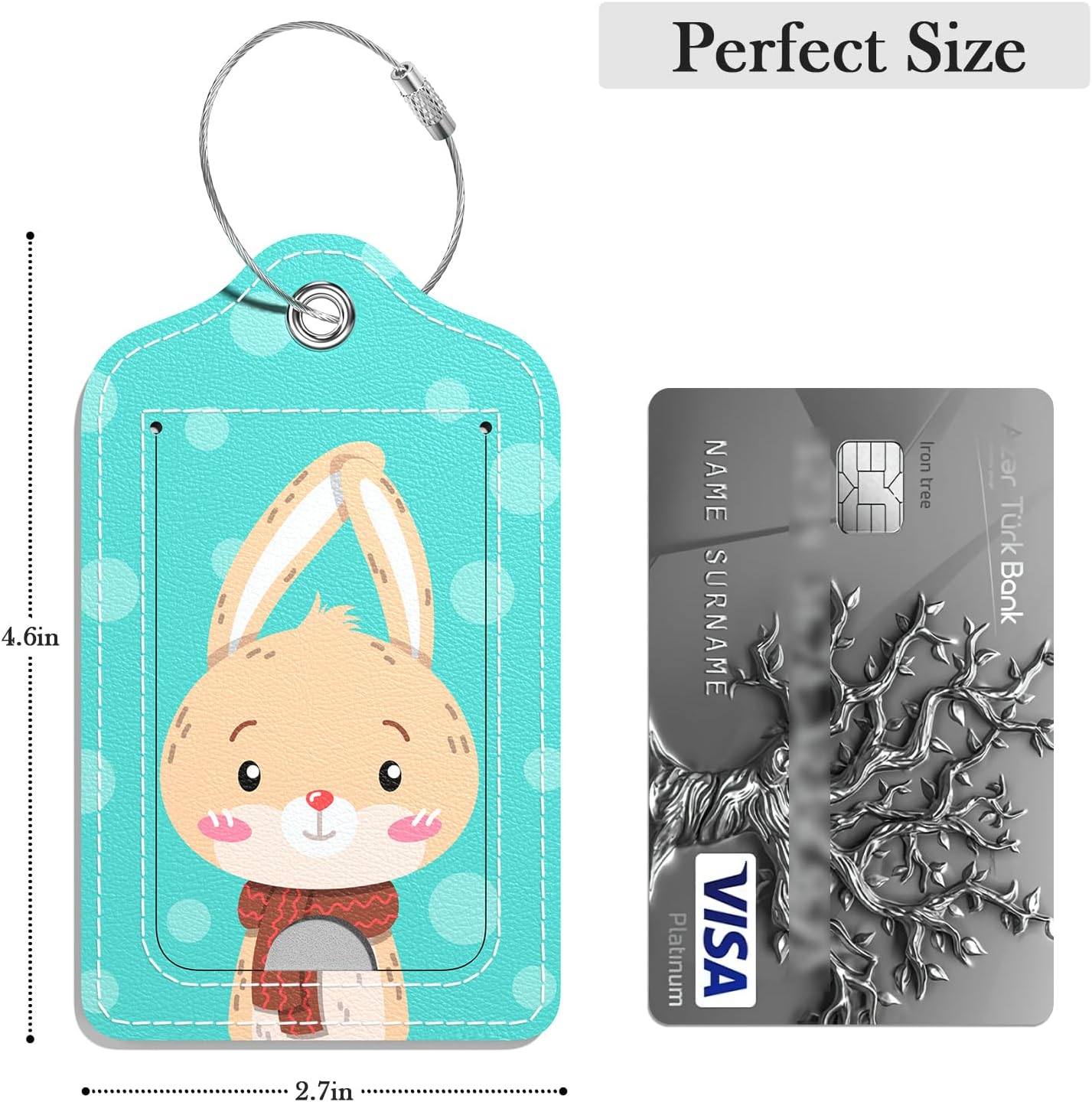 Luggage Tags for Suitcase, 2 Pack PU Leather Travel Cruise Luggage Tag with Privacy Flap, Name ID Label and Metal Loop for Women Men Girls Suitcase Baggage Bag Backpack, Cute Rabbit