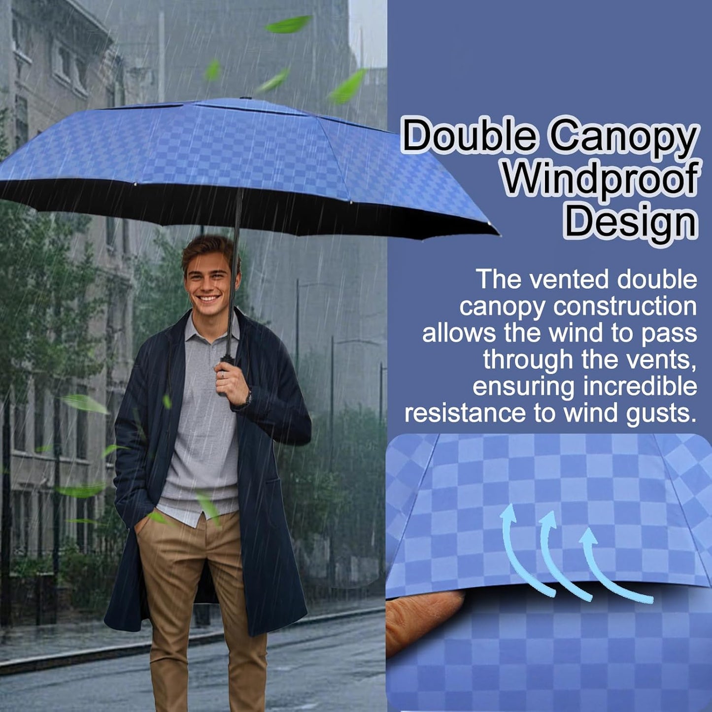 Satol 46/54/62 Inch Large Golf Umbrella, Windproof 10 Ribs Automatic Open/Close Oversize Double Canopy Vented Portable Folding Travel Umbrellas, UPF 50+ Sun & Rain Compact Umbrellas for Outdoor