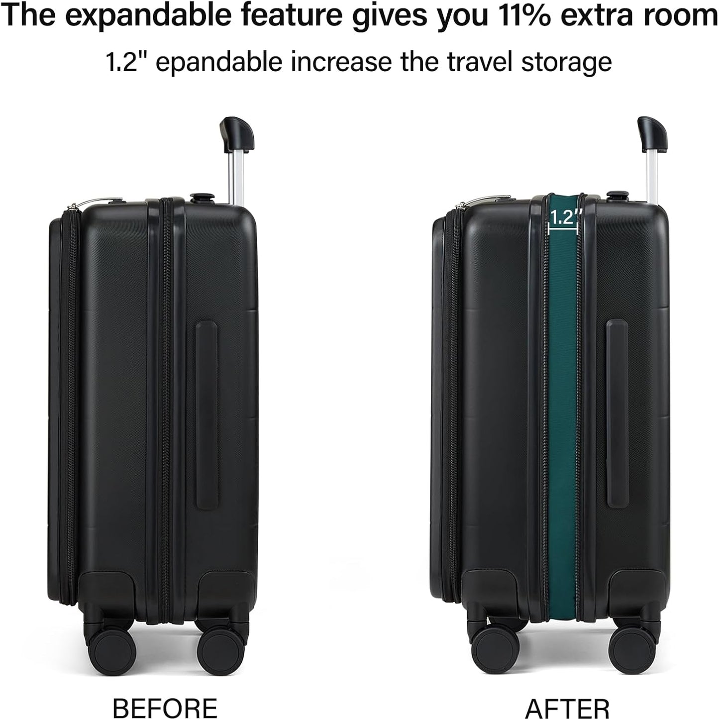 MILADA Expandable Checked Luggage 24 Inch Top Opening Travel Luggage Hard Shell Suitcases with Wheels TSA Approved Luggage Trunk Rolling Medium Checked Suitcase, Black