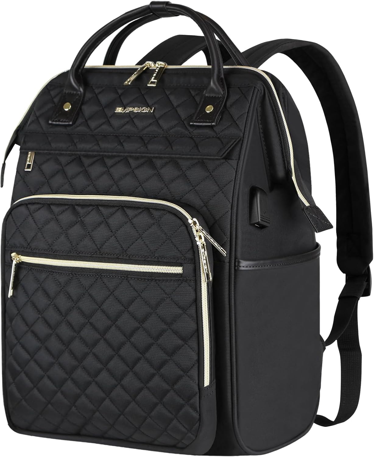 EMPSIGN 17 Inch Laptop Backpack for Women, Work Business Travel Computer College Bags, Large Capacity Water-repellent Quilted Casual Daypack with USB Port, Black