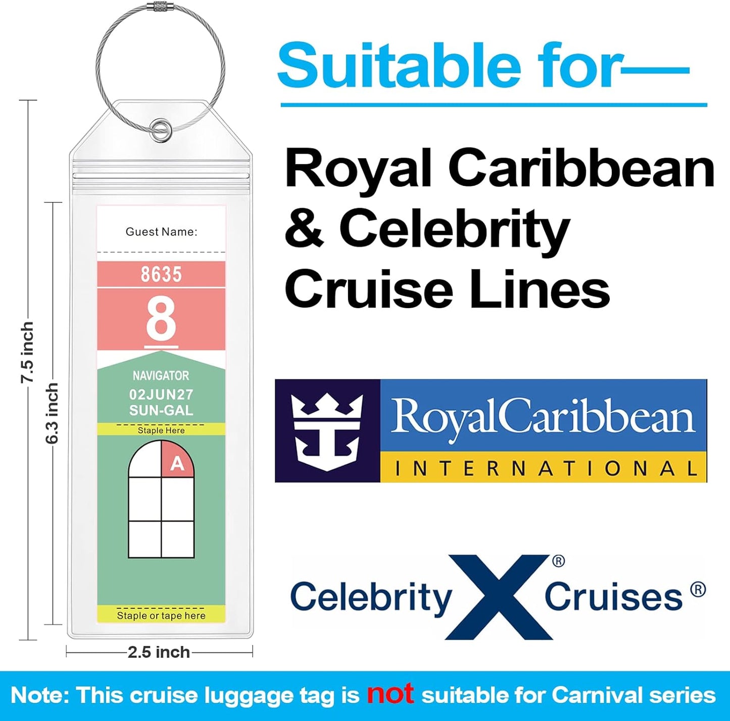 Cruise Luggage Tag Holder for Royal Caribbean Ships & Celebrity, 6Pack Clear Tags Cruise Travel Essentials for 2025-2026