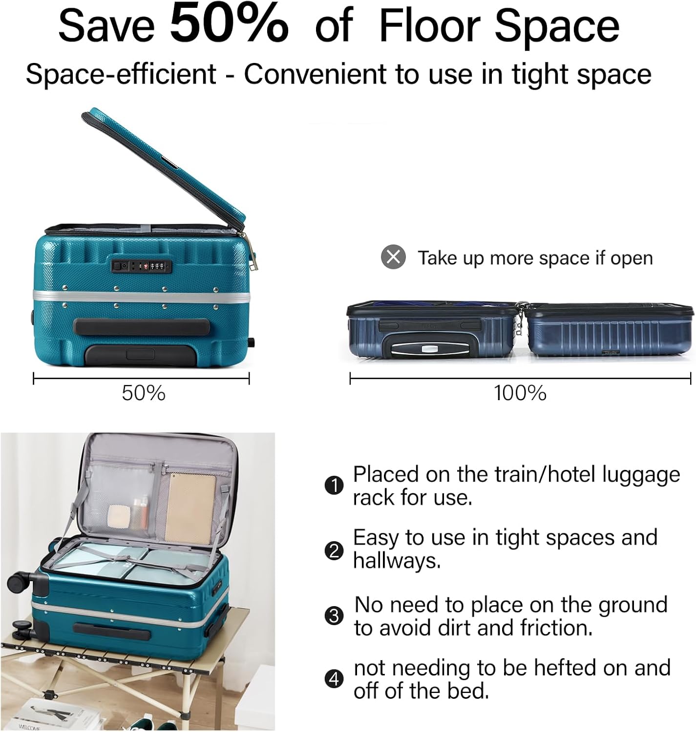 Hanke 24 Inch Checked Luggage Hard Shell Top Opening Aluminum Frame Hardside Medium Suitcase with Spinner Wheels, Durable Rolling Luggage for Men & Women Travel, Caribbean Blue