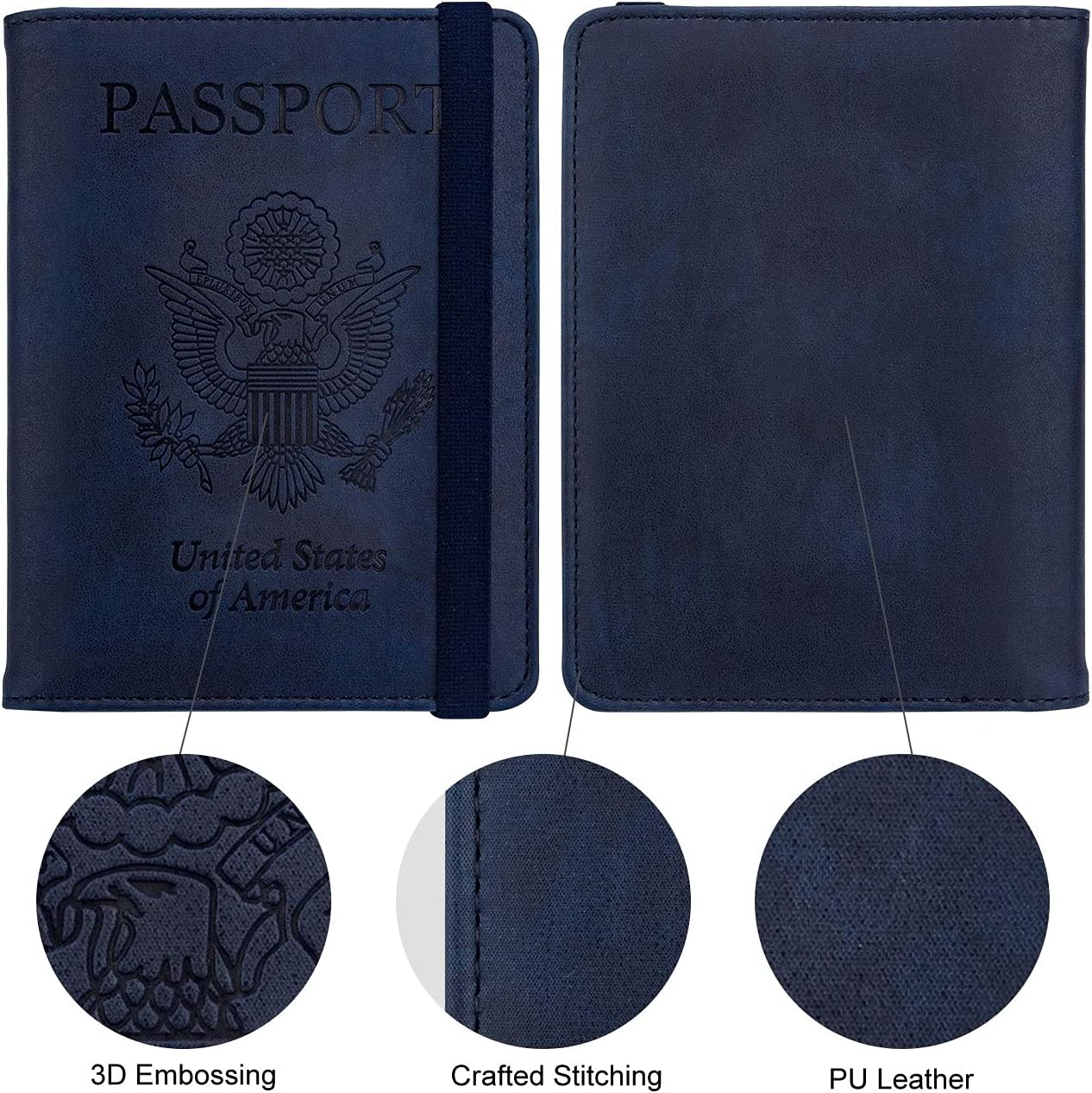 WALNEW Passport Holder for Travel, RFID Passport Cover Wallet for Women Men, PU Leather Passport Book Card Holder Case with Pen, Travelling Essentials for Flying