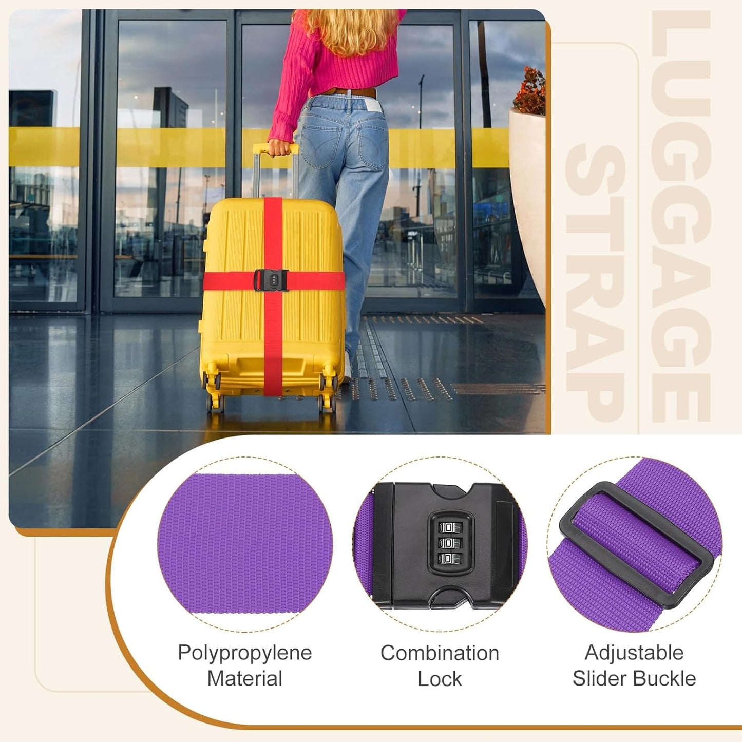 MECCANIXITY Luggage Straps with Combination Lock Adjustable Suitcase Belt Strap for Suitcase