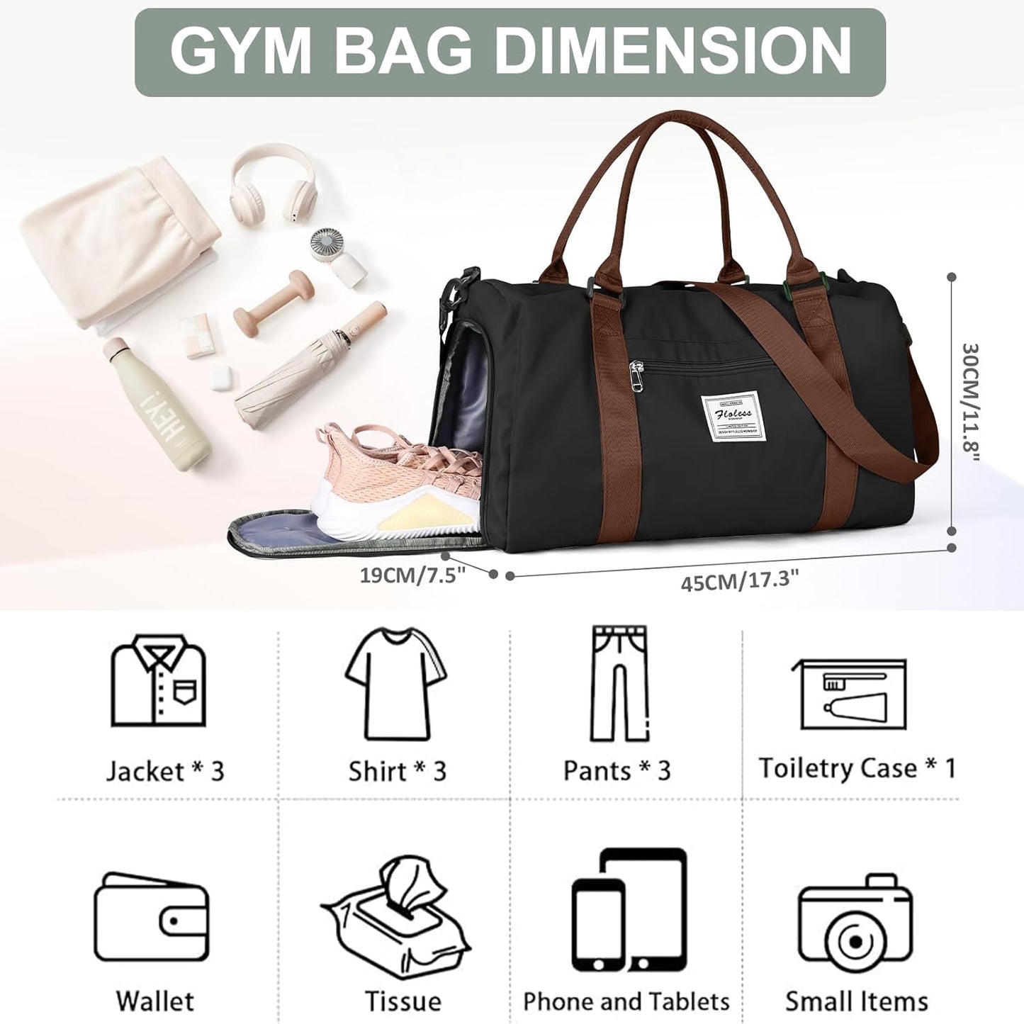 Gym Bag for Women with Shoes Compartment,Small Duffel Bag Sport bag with Toiletry Bag Overnight
