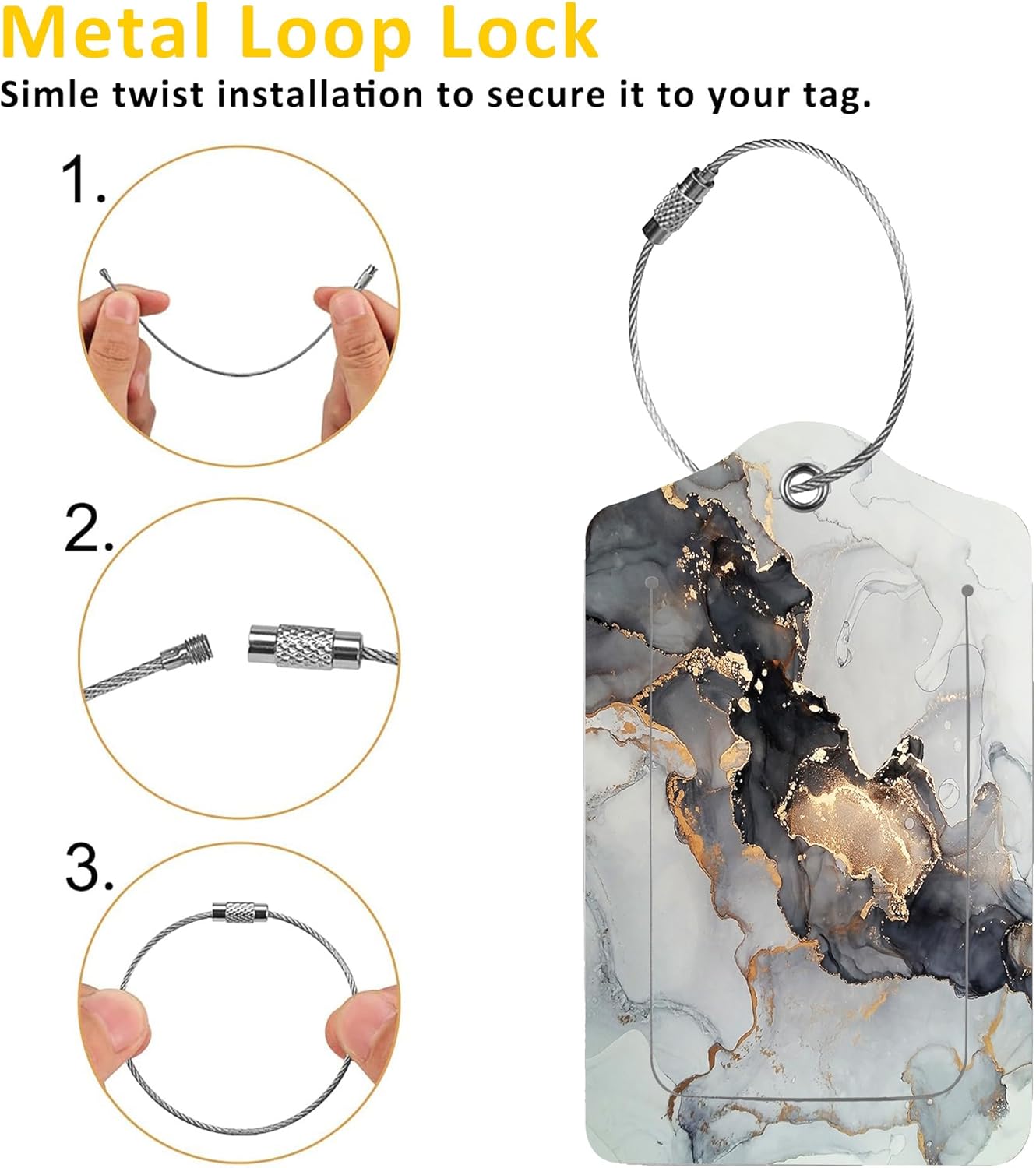2 Pack Luggage Tag for Suitcase,Luxury Abstract Fluid Art PU Leather Suitcase Tags Identifiers with Privacy Name Address Labels and Durable Steel Loop for Women Men Travel