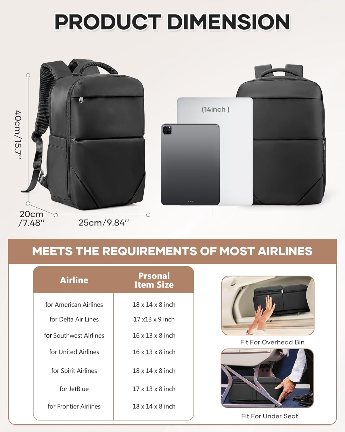 Vacuum Backpack Travel for Women Men, Travel Backpack with Vacuum System, Small Compression Backpacks Flight Approved, Travel Vacuum Bags with 14inch Laptop Compartment, Contain Pump, Black