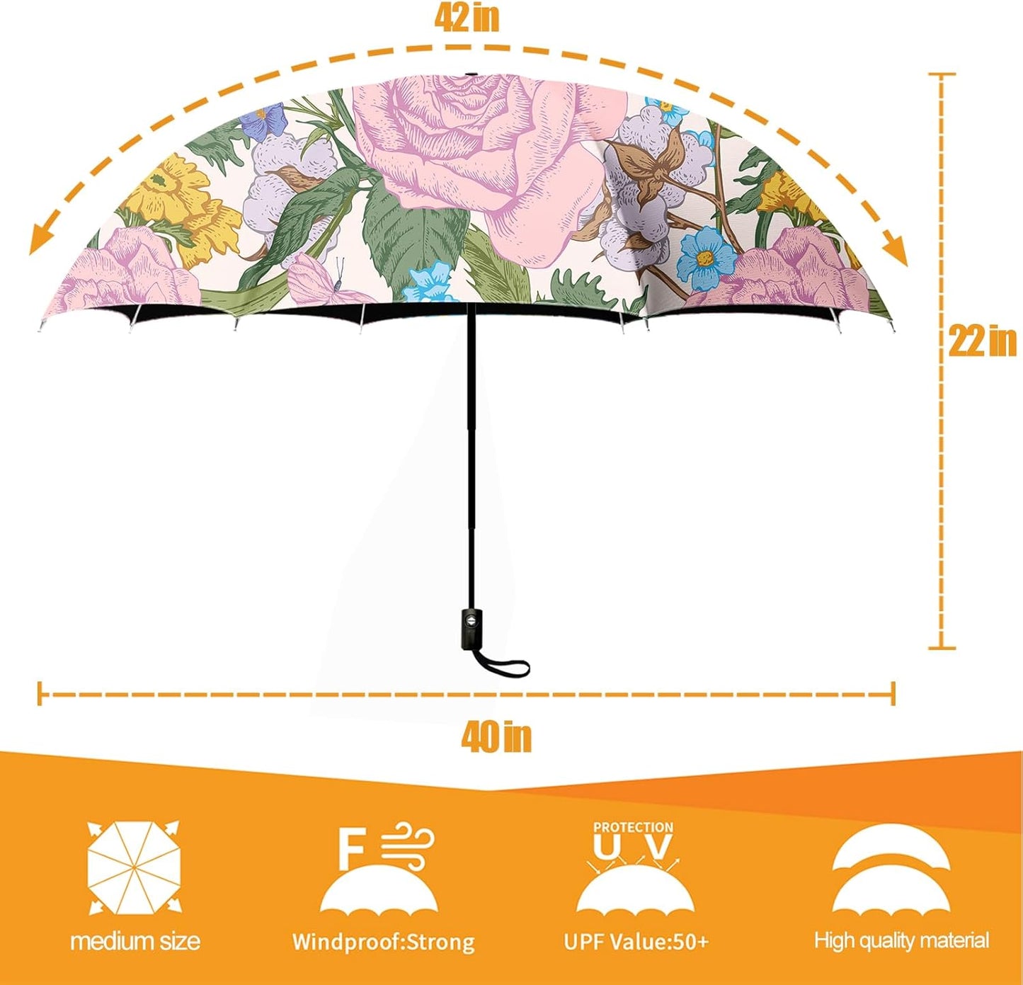 Small Compact Travel Automatic Folding Umbrella for Women, Portable Lightweight, Rain, Wind, UV Sun Shade