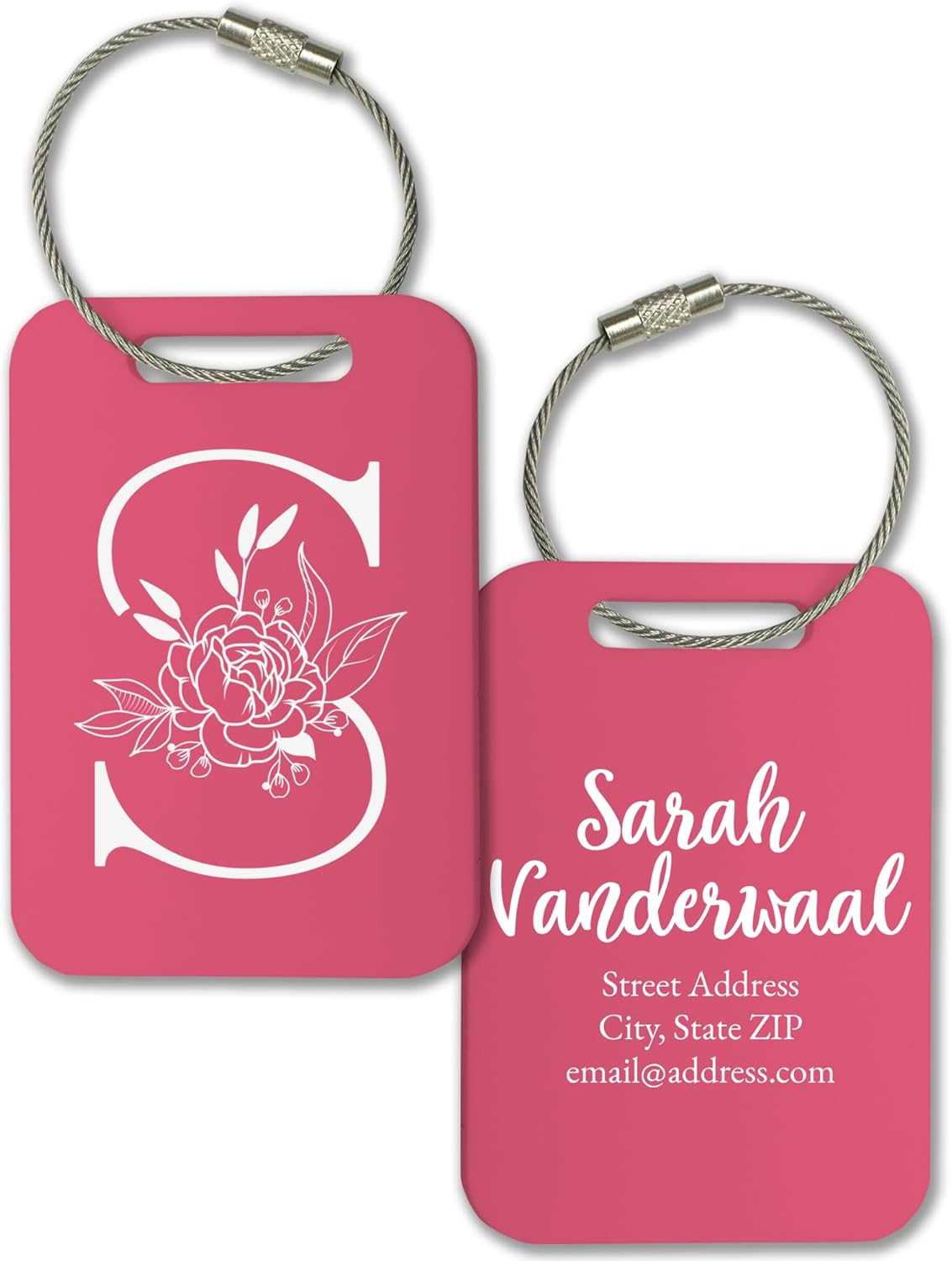 Personalized Monogram Name Tag for Luggage (3 or 6 Count Pack) | Custom Tag for Suitcase | Acrylic Name Tag for Travel | Choose Your Font & Color | Backpack ID Label (Monogram, Pink)