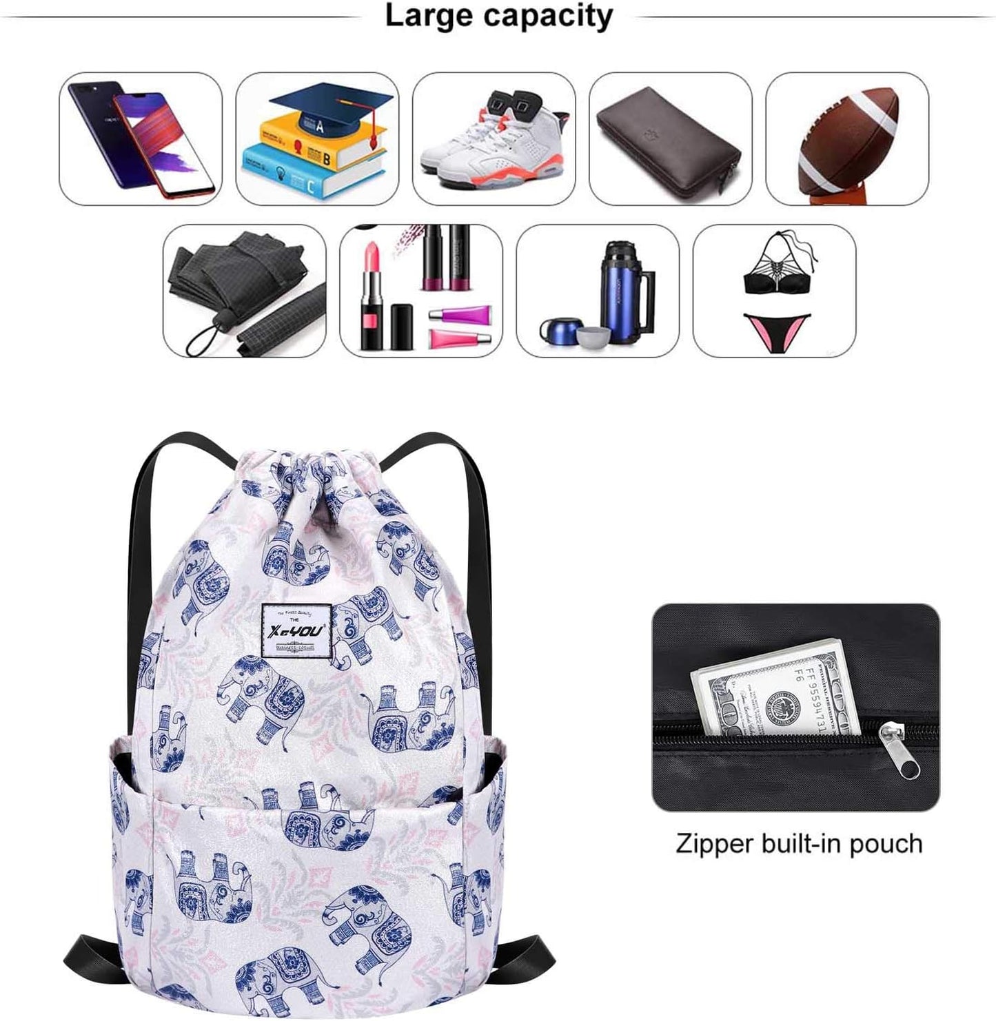 XEYOU Drawstring Sports Backpack Lightweight Gym Yoga Sackpack Shoulder Rucksack Casual Outdoor Daypack for Women and Men