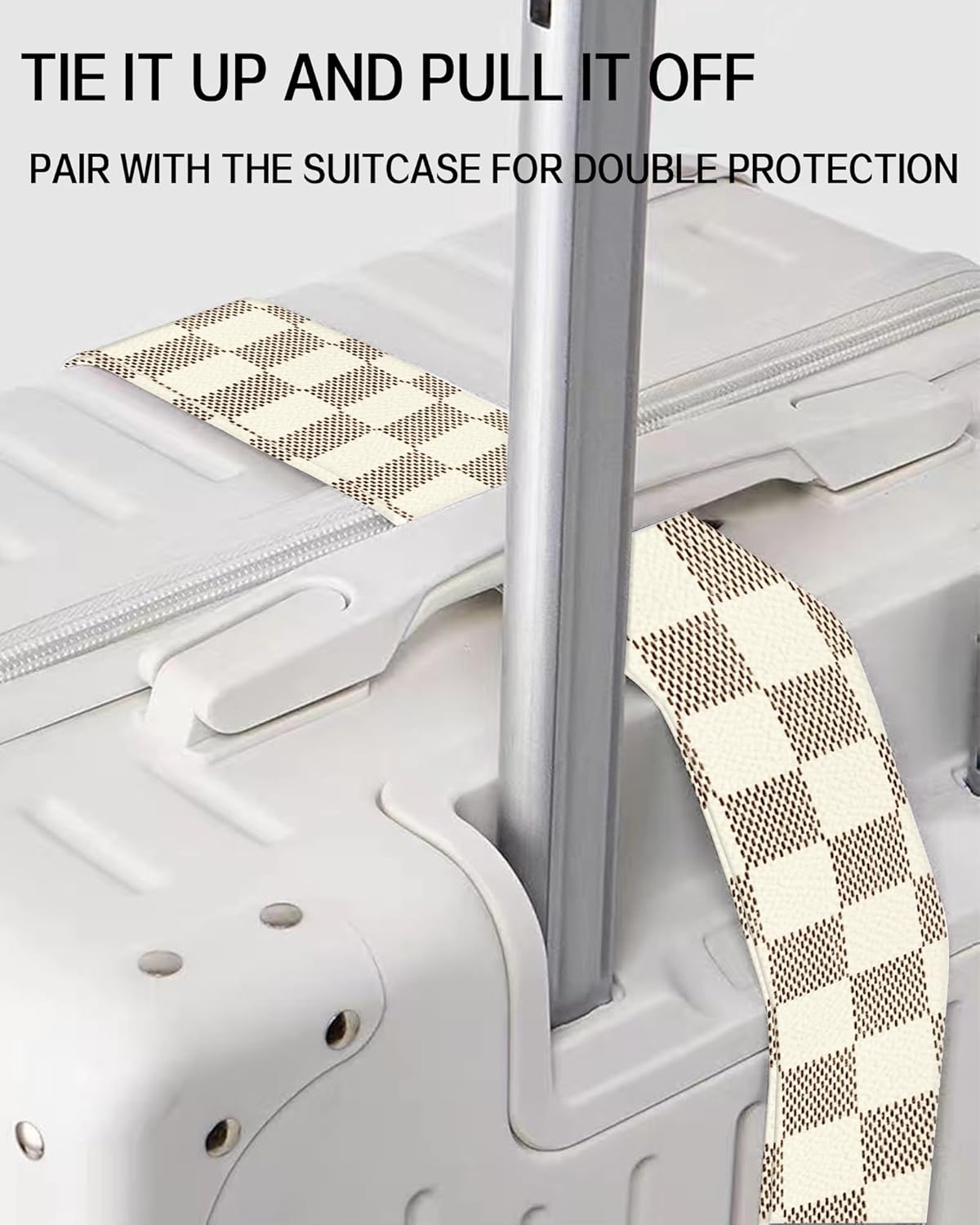 Luggage Straps for Suitcases, Adjustable Travel Belt, Durable Wide Luggage Strap, Cute Suitcase Strap Identifiers with Buckle, Bag Straps for Luggage, Brown White Plaid