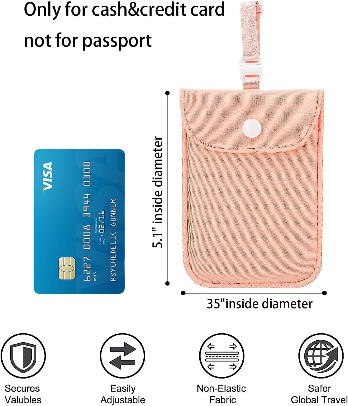 Hidden Bra Wallet, Travel Neck Pouch & Secert Money Pocket for Woman to Keep Valuables Safe for Secure Travel with Adjustable, Elastic Strap (Pink)