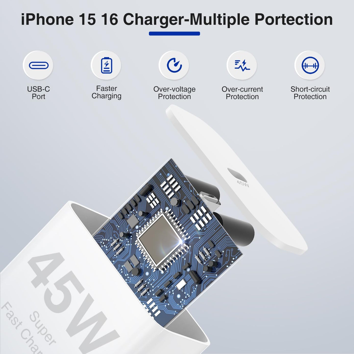 2Pack 45W iPhone 17 16 15 Charger Fast Charging,USB C Super Fast Charger Block and Long Type C to C Cable Cord 10ft for Apple iPhone 17 Pro Max/17 Air/16 Pro/16 Pro Max/15 Plus/15 Pro/iPad Plug Cube