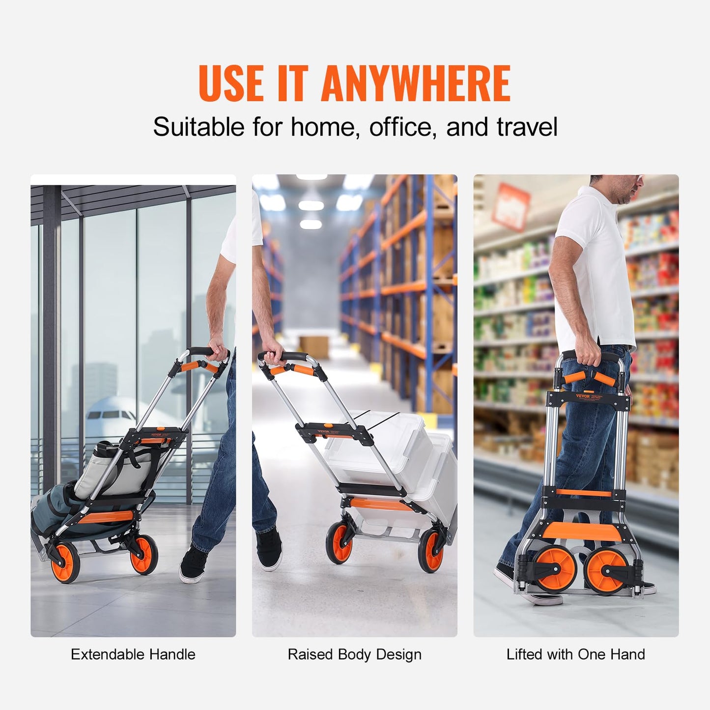 VEVOR Folding Hand Truck and Dolly, 309 Lbs Capacity, Aluminum Foldable Cart, Heavy-Duty Luggage
