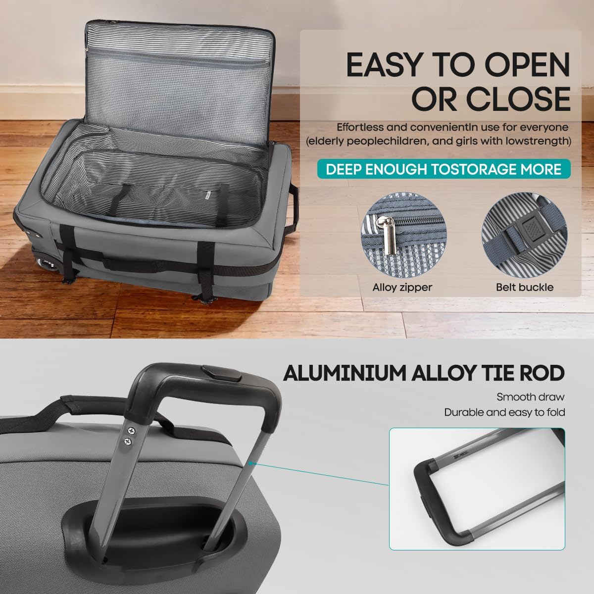 （20''/26''/30''）3-Piece Set,Luggage Sets 3 Piece,Rolling Duffle Bag w/Handle,Carry on Luggage Travel Duffle Bags for Man Women#Grey